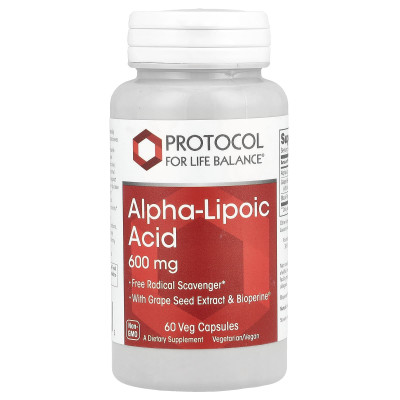 Альфа-ліпоєва кислота, Alpha-Lipoic Acid, Protocol for Life Balance, 600 мг, 60 вегетаріанських капсул