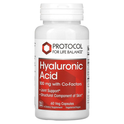 Гіалуронова кислота, Hyaluronic Acid, Protocol for Life Balance, комплекс, 100 мг, 60 веганських капсул