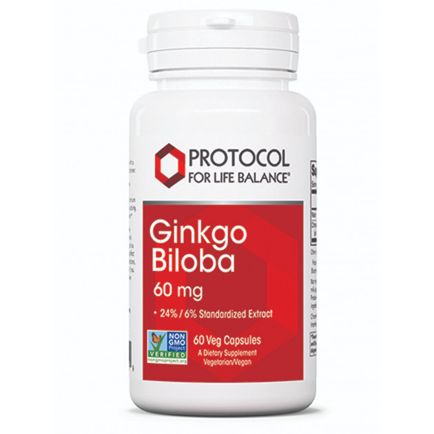 Гінкго Білоба, Ginkgo Biloba, Protocol for Life Balance, 60 мг, 60 веганських капсул