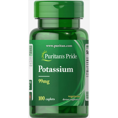 Калій, Potassium, Puritan's Pride, 99 мг, 100 капсул