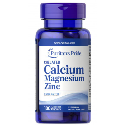 Кальцій магній цинк, Chelated Calcium Magnesium Zinс, Puritan's Pride, 100 каплет