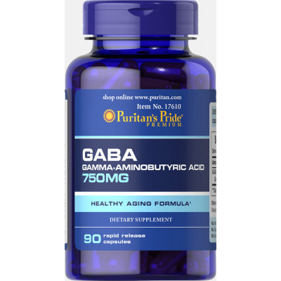 ГАМК (гамма-аміномасляна кислота), GABA, Puritan's Pride, 750 мг, 90 капсул