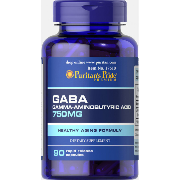ГАМК (гамма-аміномасляна кислота), GABA, Puritan's Pride, 750 мг, 90 капсул