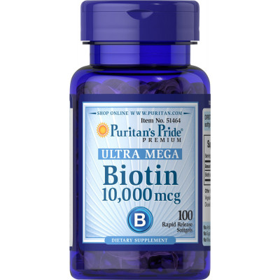 Біотин, Biotin, Puritan's Pride, 10.000 мкг, 100 гелевих капсул