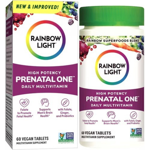 Мультивітаміни для вагітних, Prenatal One, Rainbow Light, поживні речовини з натуральних продуктів, 60 веганських капсул