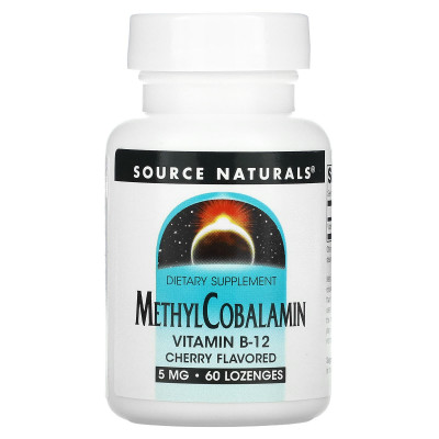 Вітамін В12 (метилкобаламін), MethylCobalamin, Source Naturals, вишня, 5 мг, 60 таб.