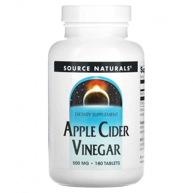 Яблучний cидровий оцет, Apple Cider Vinegar, Source Naturals, 500 мг, 180 таблеток