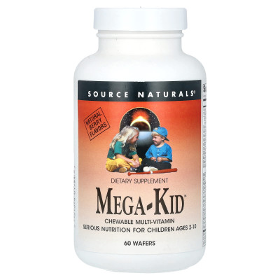 Мультивітаміни та мінерали для дітей від 2 до 10 років, Mega-Kid, Source Naturals, смак ягід, 60 жувальних вафель
