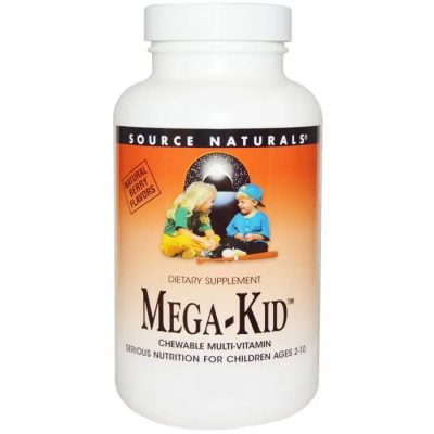 Мультивтаміни та мінерали для дітей, Mega-Kid, Source Naturals, смак ягід, 120 жувальних вафель