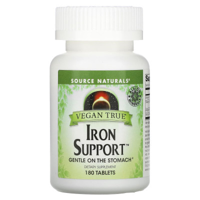 Хелат заліза, Iron Support, Source Naturals, для веганів, 180 таблеток