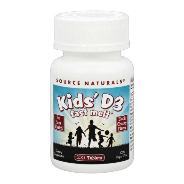 Вітамін D3 для дітей, Kids D-3 400 IU, Source Naturals, смак чорної вишні, 100 швидкорозчинних таблеток
