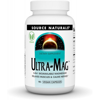 Магній ультра, Ultra-Mag, Source Naturals, 5-в-1, розслаблює м'язи та заспокоює нерви, 90 веганських капсул