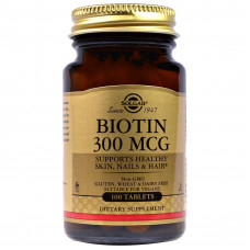 Біотин, Biotin, Solgar, 300 мкг, 100 таблеток