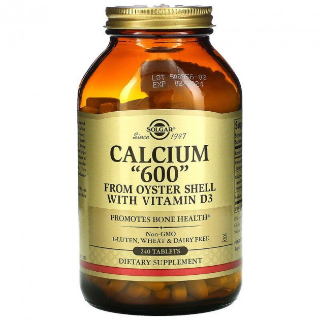 Кальцій з раковин устриць, Calcium "600", Solgar, з вітаміном D3, 240 таблеток