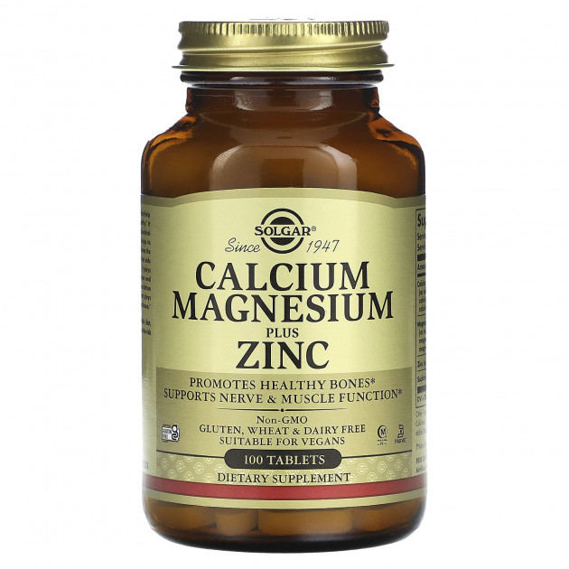 Кальцій, магній, цинк, Calcium Magnesium Plus Zinc, Solgar, 100 таблеток