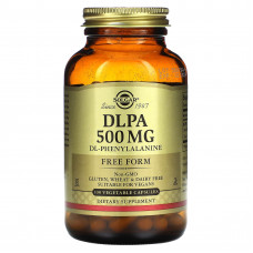 DL-Фенілаланін, DLPA, Solgar, вільна форма, 500 мг, 100 вегетаріанських капсул