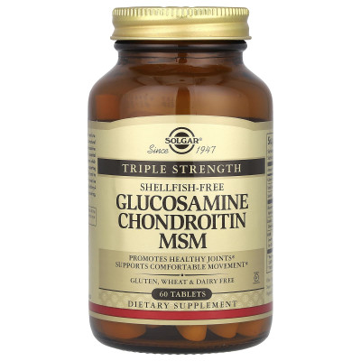 Глюкозамін хондроїтин МСМ, Glucosamine Chondroitin MSM, Solgar, потрійна сила, 60 таблеток