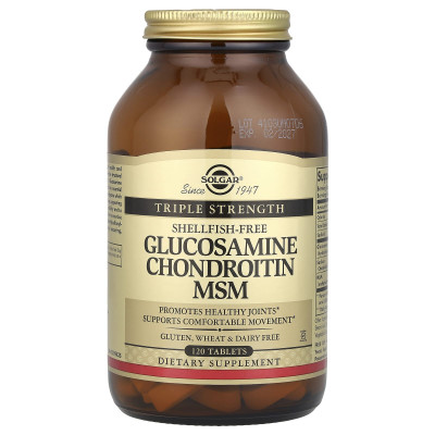 Глюкозамін хондроїтин МСМ, Glucosamine Chondroitin MSM, Solgar, потрійна сила, 120 таблеток