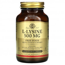 L-лізин, L-Lysine, Solgar, вільна формула, 500 мг, 100 вегетаріанських капсул