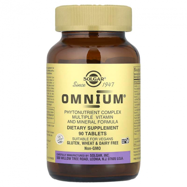 Омніум, мультивітаміни та мінерали, Omnium, Phytonutrient Complex, Solgar, 90 таблеток