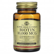 Біотин, Biotin, Super High Potency, Solgar, висока ефективність, 10000 мкг, 60 капсул