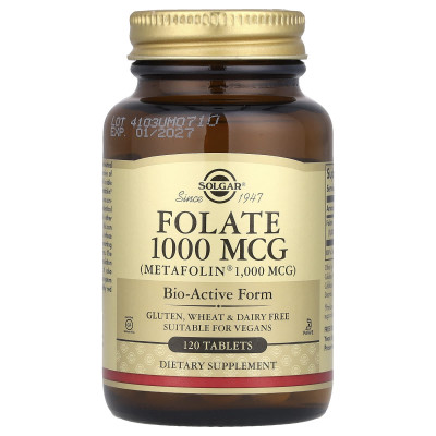 Фолат, Folate, Solgar, 1000 мкг, 120 таблеток