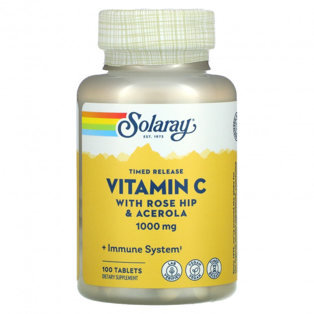 Вітамін С, двофазне вивільнення, Vitamin C, Solaray, 1000 мг, 100 таблеток