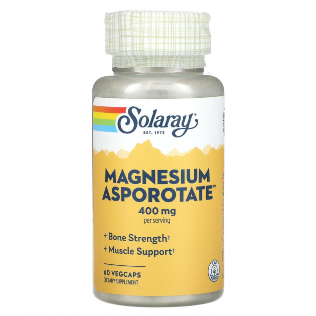 Магній аспоротат, Magnesium Asporotate, Solaray, 400 мг, 60 вегетаріанських капсул (200 мг на капсулу)