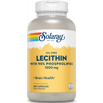 Лецитин із сої, Lecithin, Solaray, без олії, 500 мг, 250 капсул