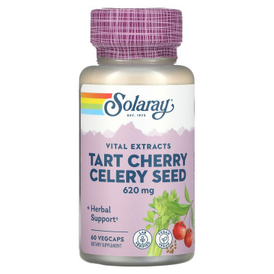 Екстракт вишні і насіння селери, Tart Cherry Celery Seed, Solaray, 620 мг, 60 вегетаріанських капсул