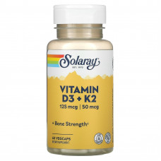Вітамін D3 і К2, Vitamin D-3 & K-2, Solaray, без сої, 60 рослинних капсул
