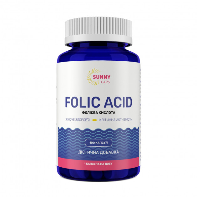 Фолієва кислота, Folic Acid Powerfull, Sunny Caps, 400 мкг, 100 капсул