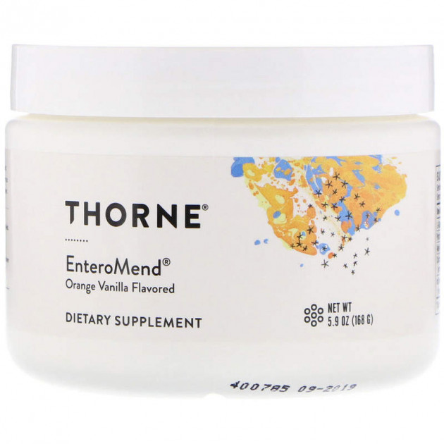 Підтримка кишківника, Enteromend, Thorne, смак апельсину і ванілі, 168 г