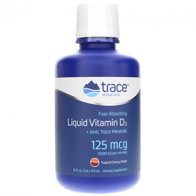 Вітамін D3, Liquid Vitamin D3, Trace Minerals Research, 125 мкг (5000 МО), рідкий, тропічна вишня, 473 мл