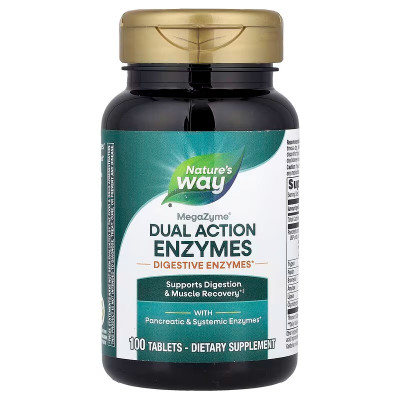 Ферменти для м'язів та травлення, Mega-Zyme, Dual Action Enzymes, Nature's Way, подвійної дії, 100 таблеток