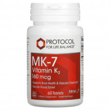 MK-7 Вітамін K2, MK-7 Vitamin K2, Protocol for Life Balance, 160 мкг, 60 таблеток