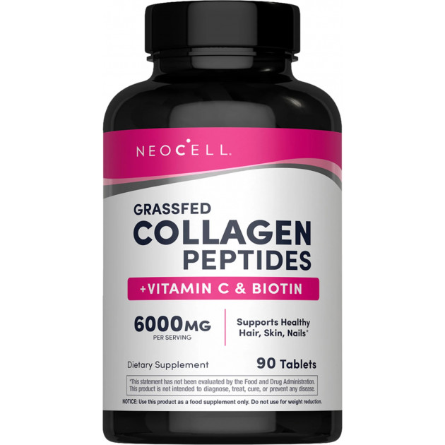 Пептиди колагену + вітамін С та біотин, Collagen, + Vitamin C & Biotin, NeoCell, 6000 мг, 90 таблеток