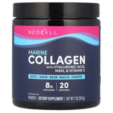 Морський колаген, Marine Collagen, Neocell, суміш краси з гіалуроновою кислотою, МСМ і вітаміном С, порошок, без смаку, 200 г