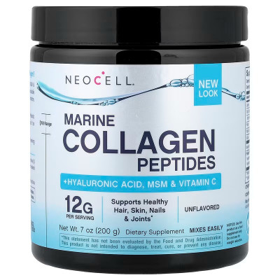 Морський колаген, Marine Collagen, Neocell, суміш краси з гіалуроновою кислотою, МСМ і вітаміном С, порошок, без смаку, 200 г