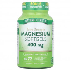 Магній, Magnesium, Nature's Truth, екстра сила, 400 мг, 72 гелевих капсул швидкого вивільнення