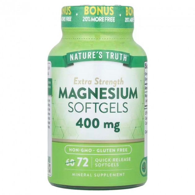 Магній, Magnesium, Nature's Truth, екстра сила, 400 мг, 72 гелевих капсул швидкого вивільнення