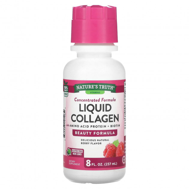 Колаген, Liquid Collagen, Nature's Truth, з амінокислотним білком та біотином, смак ягід, 237 мл