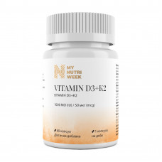 Вітамін D3+K2, Vitamin D3+K2, My Nutri Week, 1000 МО/50 мкг, 60 капсул