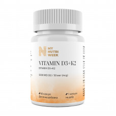 Вітамін D3+K2, Vitamin D3+K2, My Nutri Week, 5000 МО/50 мкг, 60 капсул