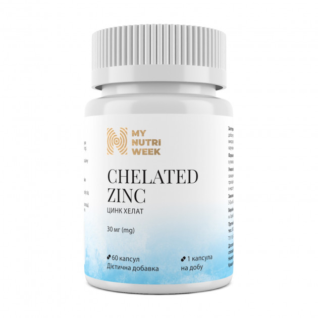 Цинк хелат, Chelated Zinc, My Nutri Week, 30 мг, 60 капсул
