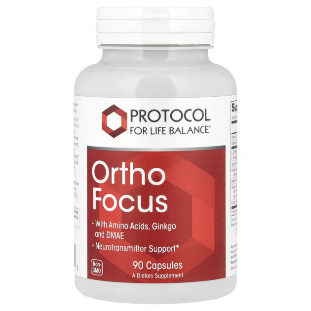 Підтримка роботи мозку та когнітивних функцій, Ortho Focus, Protocol for Life Balance, З амінокислотами, гінкго та ДМАЕ, 90 капсул