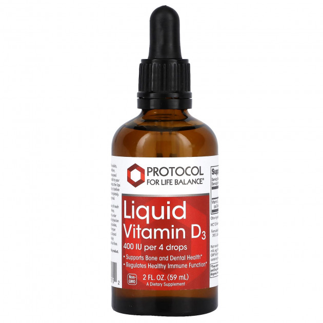 Вітамін D3, Liquid Vitamin D3, Protocol for Life Balance, рідкий, 400 МО, 59 мл