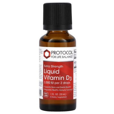 Вітамін D3, Liquid Vitamin D3, Protocol for Life Balance, підвищена сила, 2000 МО, 30 мл