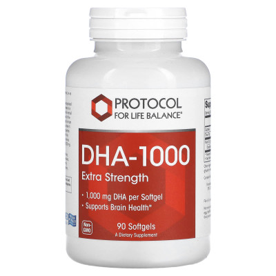 Докозагексаєнова кислота, DHA-100, Protocol for Life Balance, підвищена сила, 1000 мг, 90 гелевих капсул