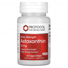 Астаксантин, Astaxanthin, Protocol for Life Balance, підвищена сила, 12 мг, 60 рослинних гелевих капсул